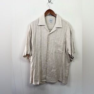 Elliot tan woven knit linen rayon button down shirt size L men’s